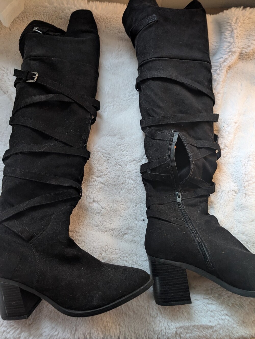 Esprit Women's Black Suede Knee-High Block Heel Boots Circa 2010